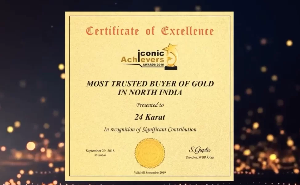 Winner of the Iconic Achievers Awards For Most Trusted Buyer Of Gold in North India